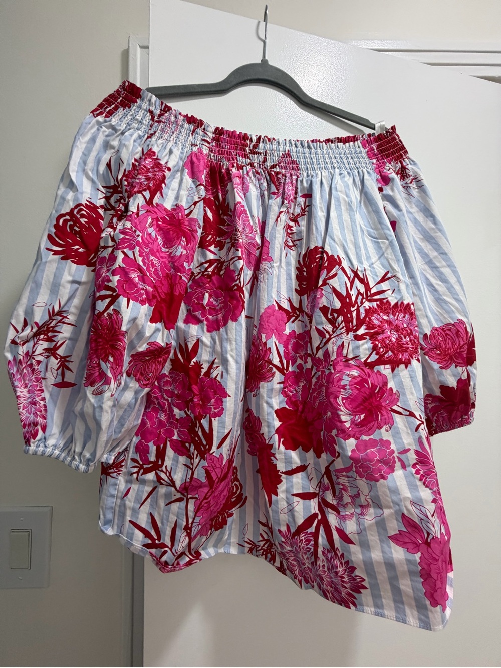 INC International Concepts Pink & White Striped Floral Off-Shoulder Mini Skirt